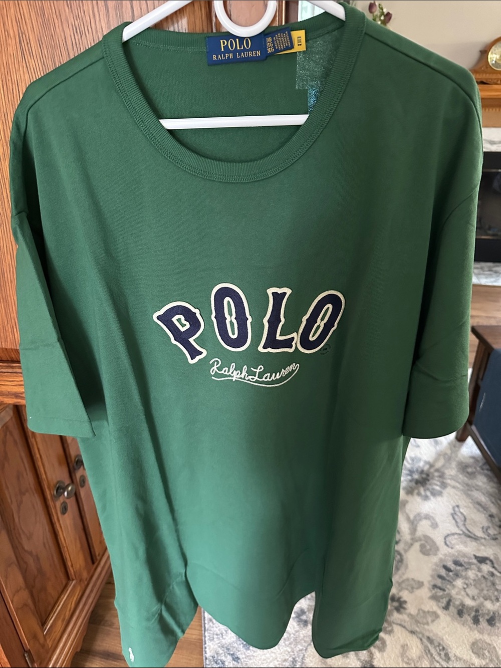 Ralph Lauren Polo Green Logo Crewneck Tee with Navy Accent